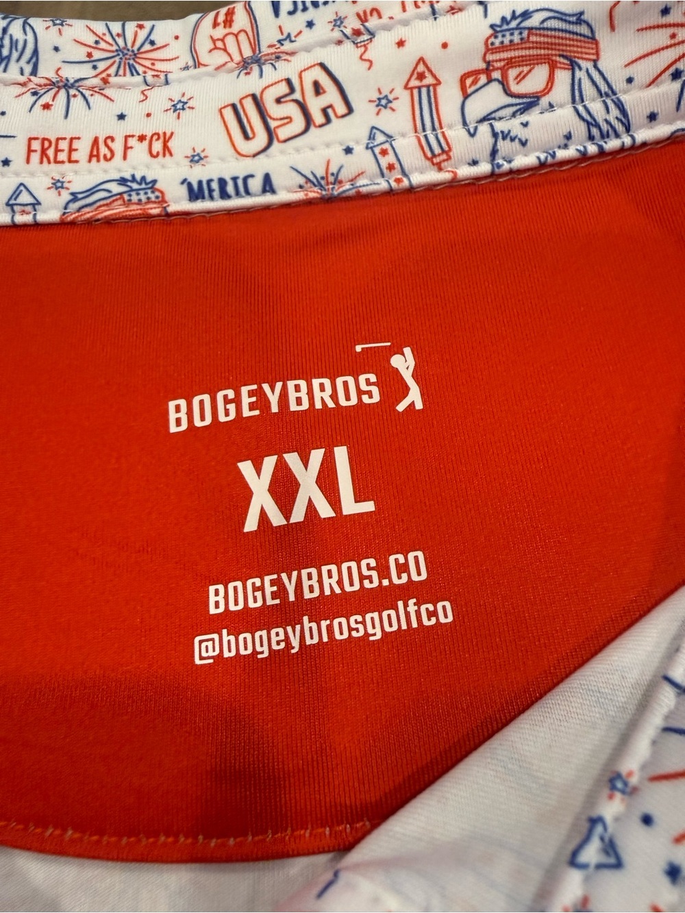 Bogey Bros USA Men's Short Sleeve Printed Polo in White with Red & Blue Motif - Picture 3 of 5
